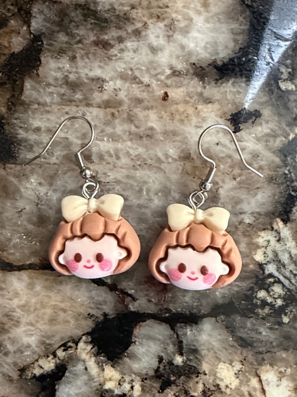 ✨ 5 for $30 Earring Bar✨ Cute Resin Girl Face Earrings with Cream Bows